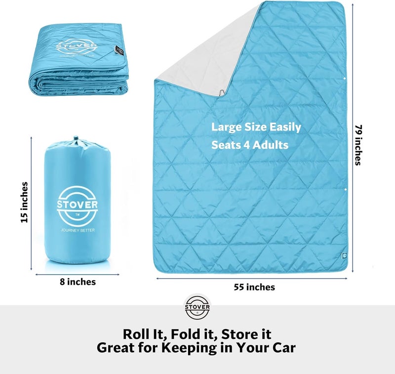 STOVER Outdoor Waterproof Fleece Travel Blanket for Camping, Picnics, Stadiums, Sports, The Beach– Warm, Windproof, Compact, Lightweight & Sand-Resistant (Sky Blue) - Image 3